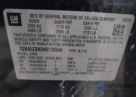 2017 Chevrolet Equinox Lt из США, поврежденный, VIN 2GNALCEK6H6176844